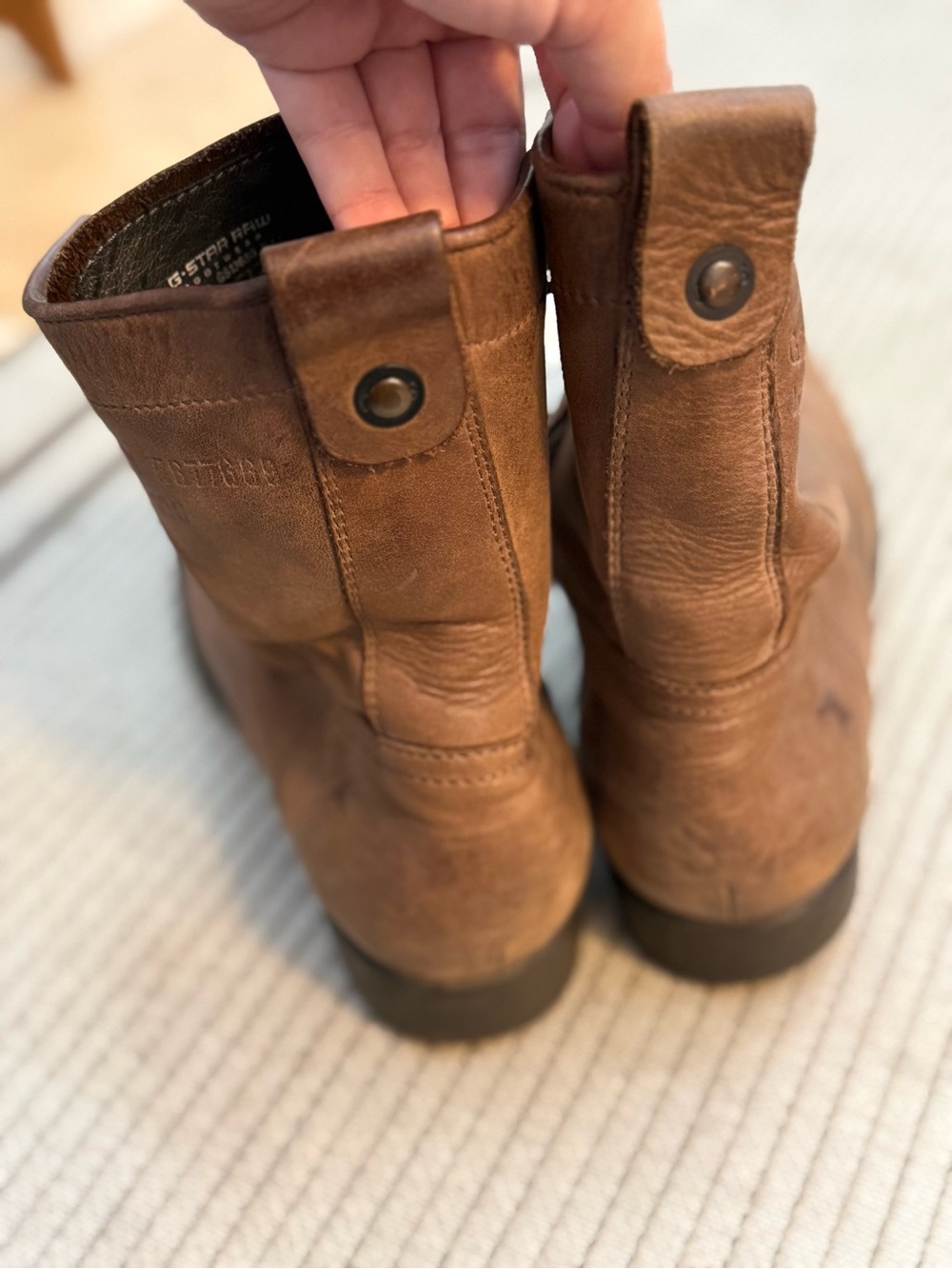 G-Star Raw Men's Tan/Brown Leather Lace-Up Zip Boots - Picture 3 of 7